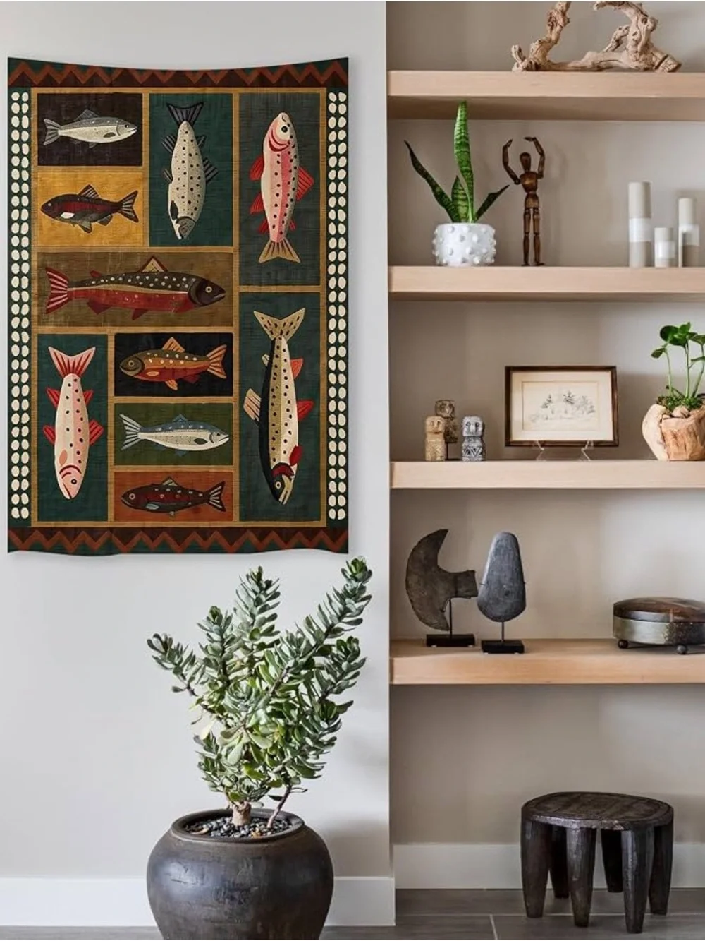 Decorative Fish Wall Art Tapestry- Multicolor Fish Pattern